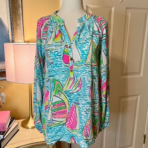 Lilly Pulitzer Silk Elsa Blouse Top Shirt Size XS Ugotta Regatta NWT - Picture 1 of 3
